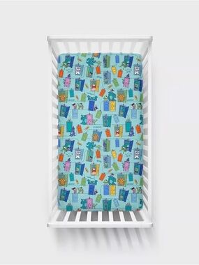 Little Sleepies Blue Monster Door Print Fitted Crib Sheet